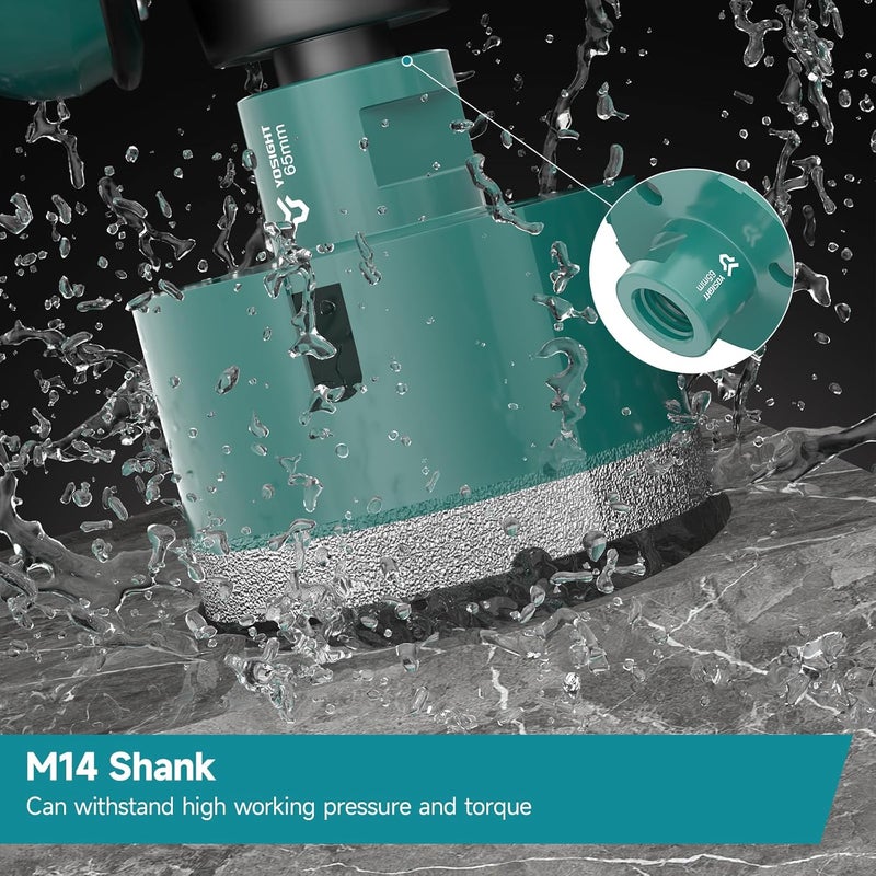 YOSIGHT 2-1/2 Inch Diamond Hole Saw - 65 mm M14 Shank Diamond Core Drill Bit for Angle Grinder, Dry/Wet Hole Opener, Ideal for Tile Granite Marble Glass Ceramic Brick Stone - Image 4